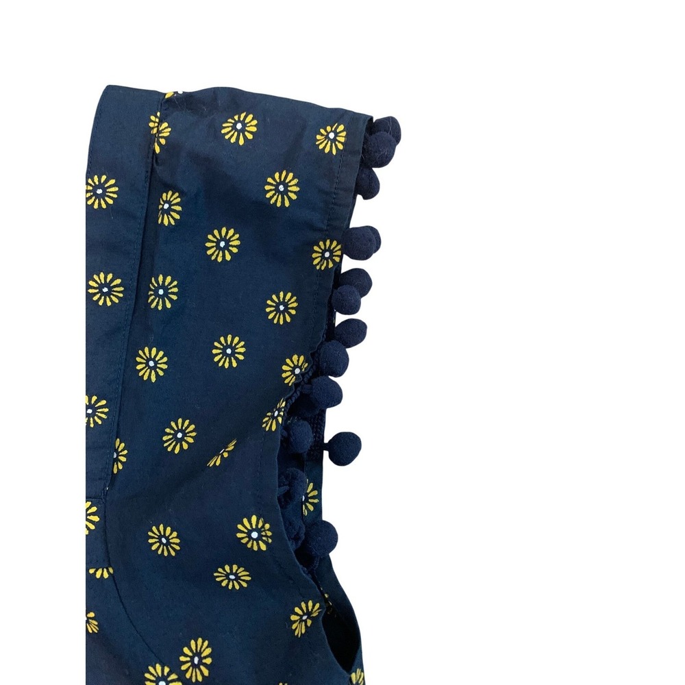 J.Crew Women Cotton Navy Blue Daisy Floral Pom Pom Trim Square Neck Top 4 - Picture 5 of 9